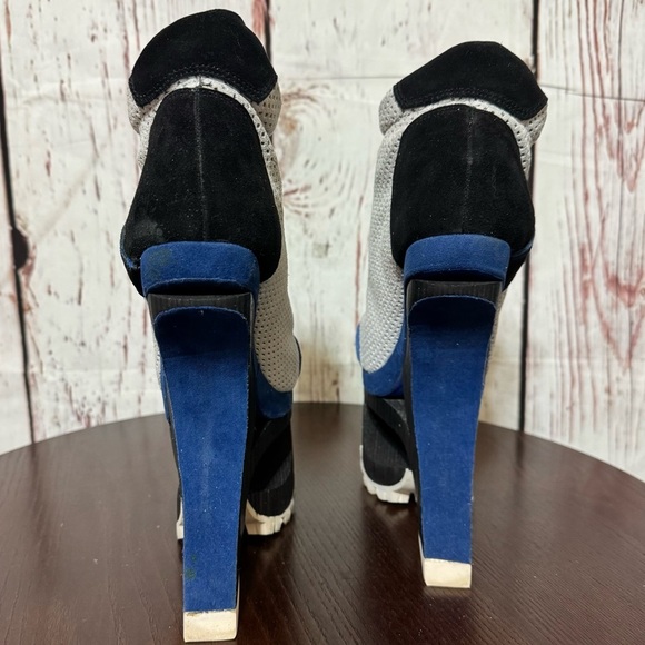 JEFFREY CAMPBELL Blue Suede Mesh high top sneakers wood & rubber platforms 6.5 - Picture 9 of 17